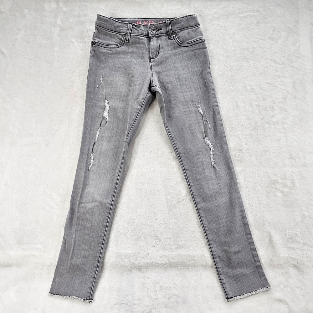 Children's Place Grey Jeggings size 8 Slightly Distressed Holes Adjustable Waist